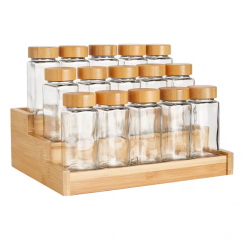 2 Pks Wooden Lid 3 Tier Seasoning Spices Storage Bottle Rack