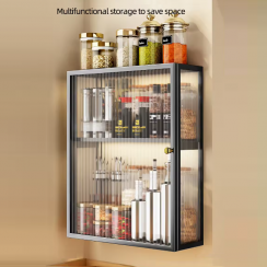 2 Pks Kitchen Hanging No Punching Seasoning Wall Mounted Storage Rack Cabinet With Door